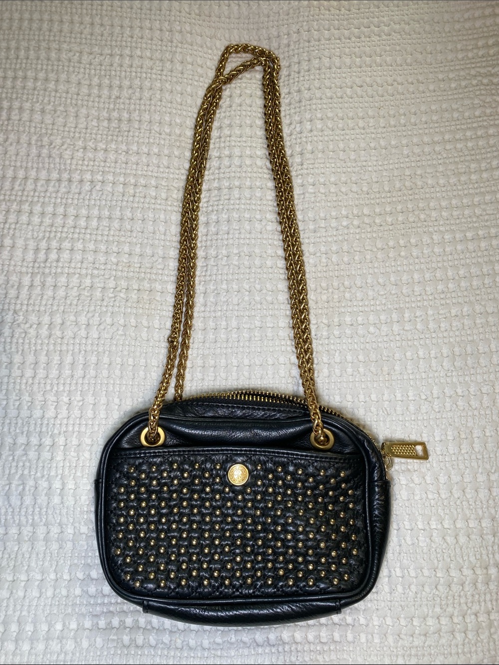 Rebecca Minkoff Black Quilted Studded Leather Crossbody Bag with Gold Hardware🖤✨